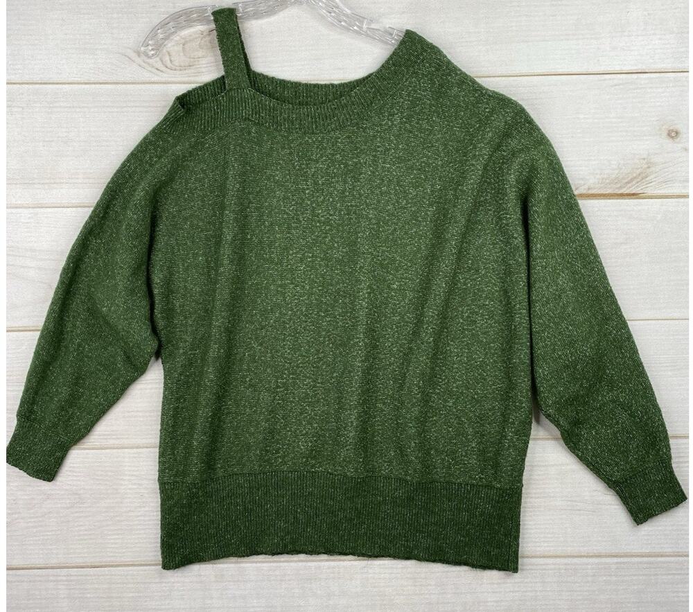 Maurices sweater Womens XXL Green One Shoulder 3/4 Sleeve Pullover Stretchy Knit